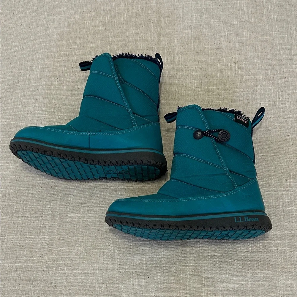 L.L. Bean Ultralight Quilted Snow Boots Kids Size 13 Aqua Fleece Lined Winter